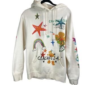 Coachella 2023 Crayon Printed Fleece Pullover Hoodie Sweatshirt White Size Small